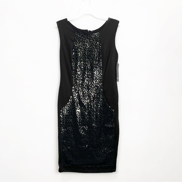 Maria Bonita Black Formal Sparkly Sequin Bodycon Cheetah Mini/Midi Dress size XL - Picture 1 of 8